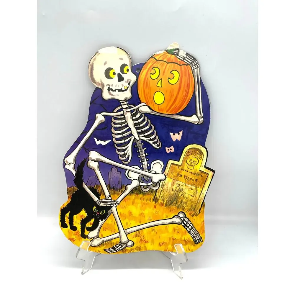 Vintage USA Halloween Die Cut Skeleton Decoration Double Sided 13.5